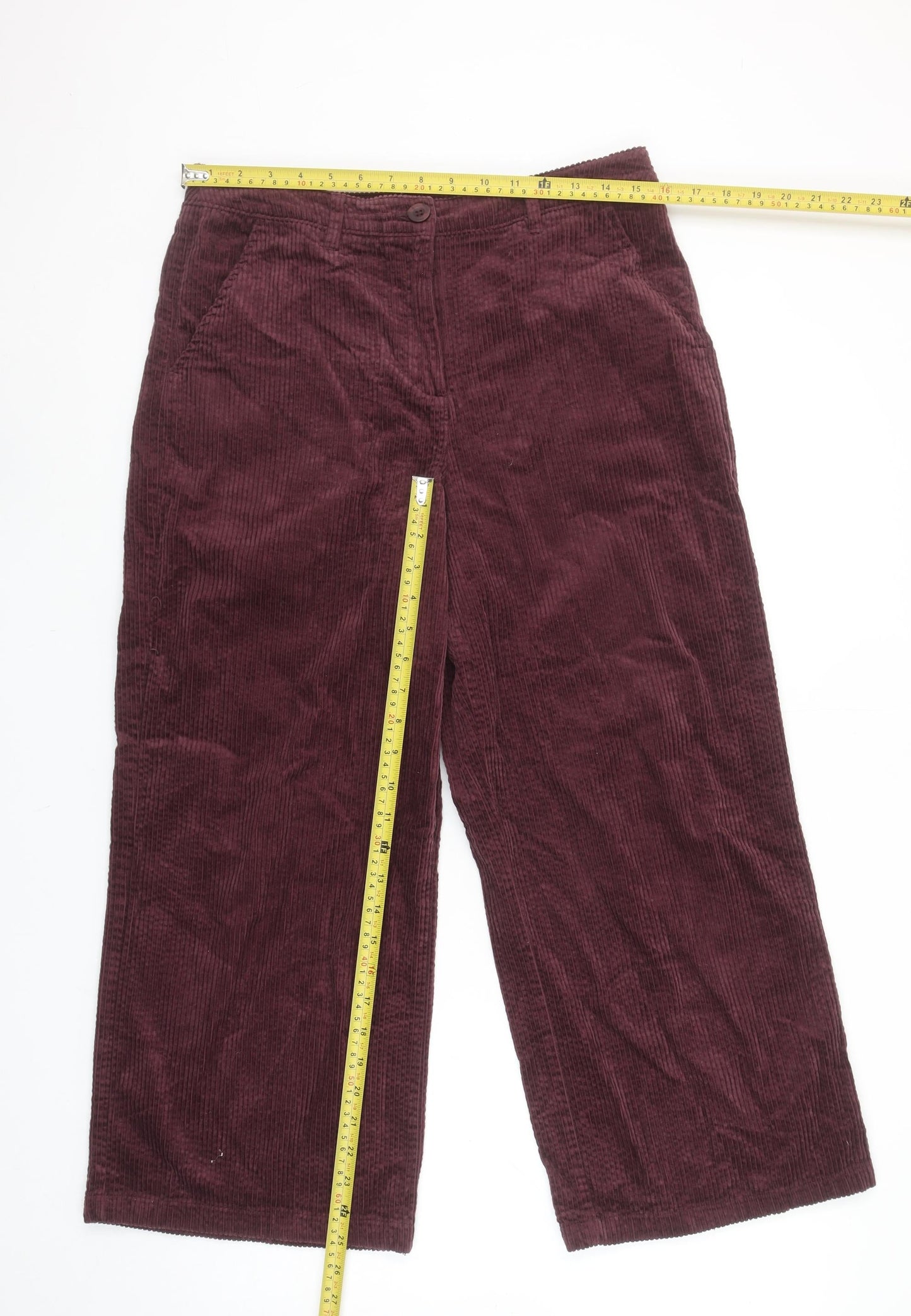 Seasalt Cornwall Women Corduroy Wide-Leg Trousers Burgundy UK 12
