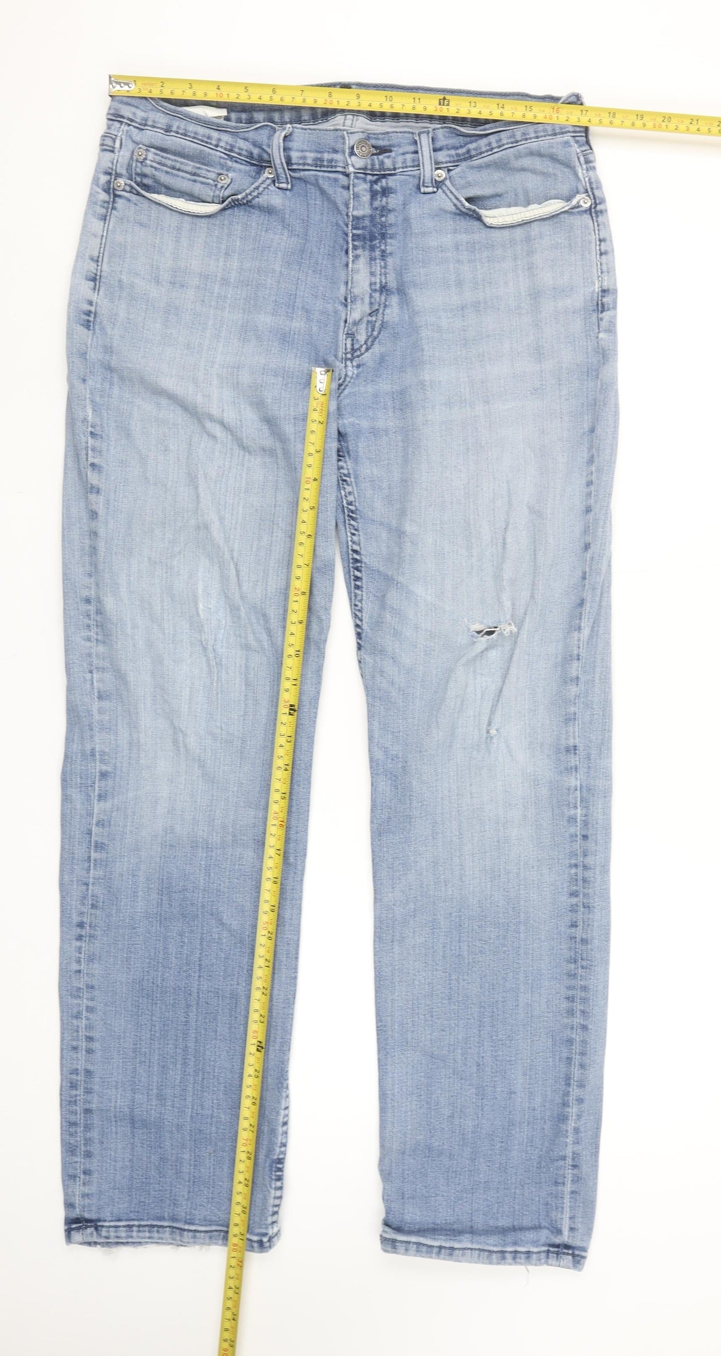 Levi's 514 Men's Blue 36x32 Straight Fit Distressed Jeans