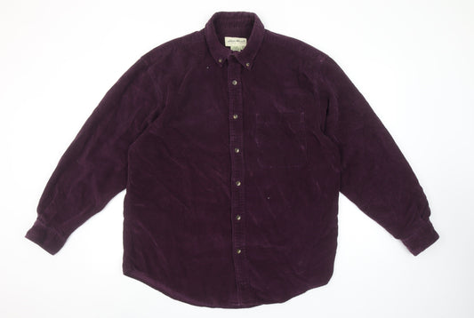 Eddie Bauer Men's Purple Corduroy Button-Up Shirt M Classic Fit