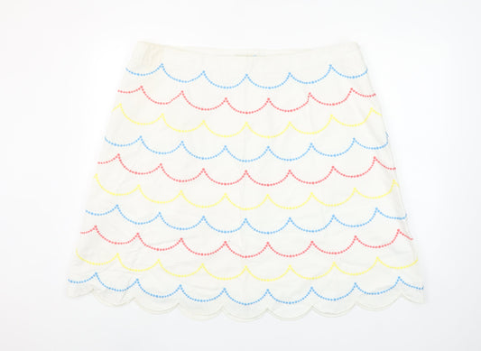 Boden Women Ivory Embroidered A-Line Skirt Size 22 Summer Cotton