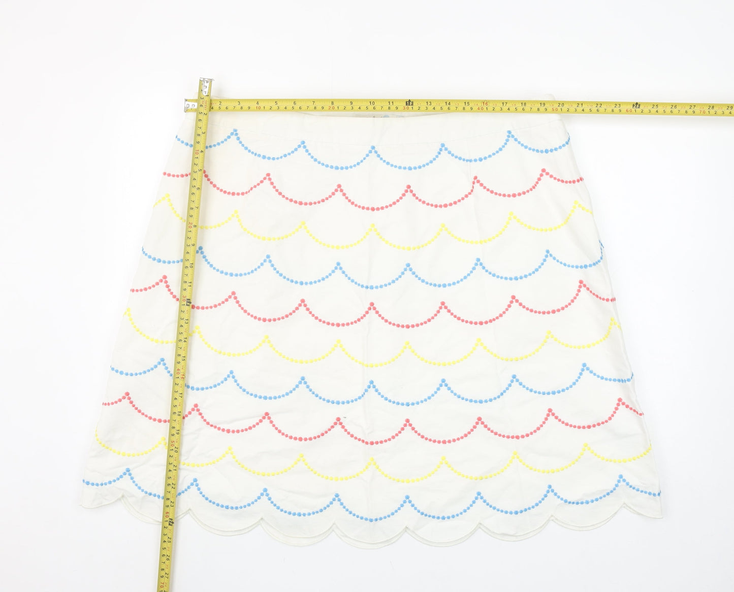 Boden Women Ivory Embroidered A-Line Skirt Size 22 Summer Cotton