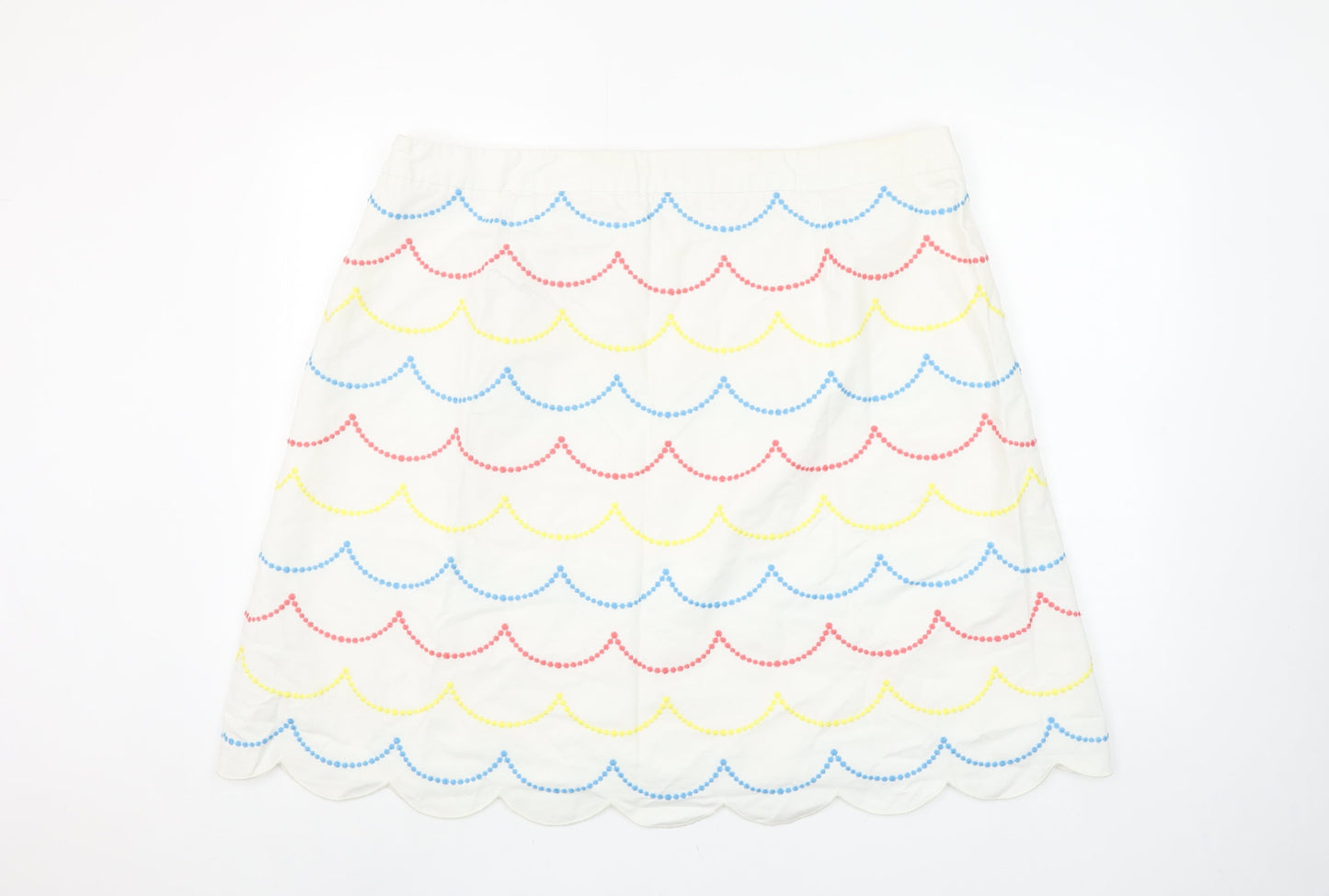 Boden Women Ivory Embroidered A-Line Skirt Size 22 Summer Cotton