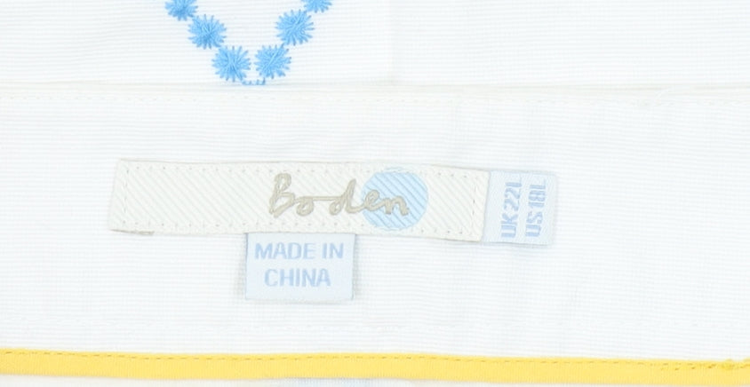 Boden Women Ivory Embroidered A-Line Skirt Size 22 Summer Cotton