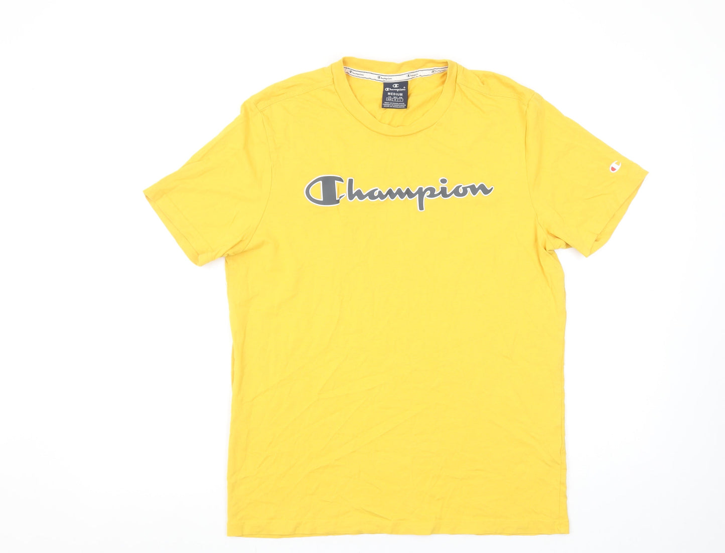 Champion Men's Yellow Crew Neck Short Sleeve Cotton T-Shirt Medium