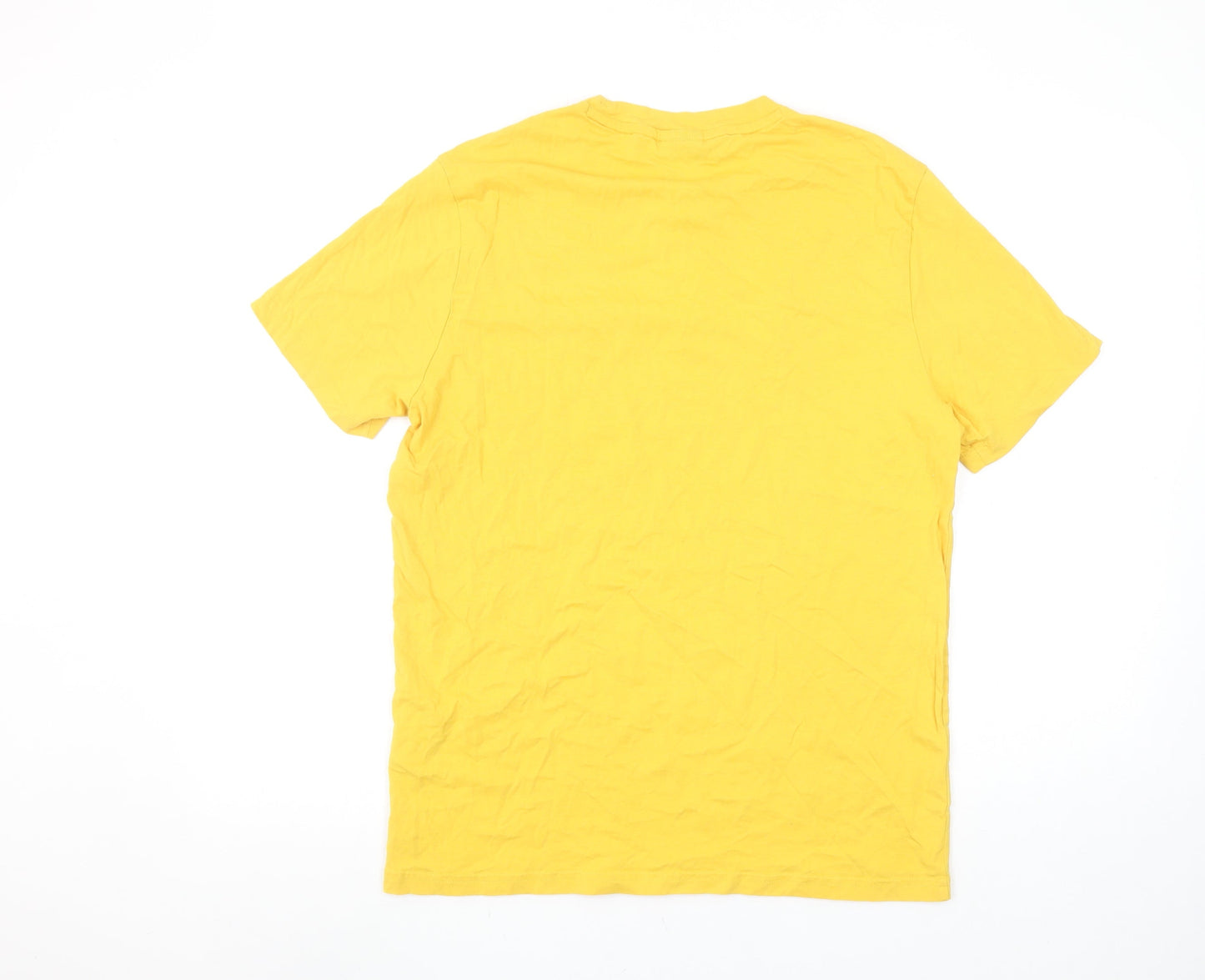 Champion Men's Yellow Crew Neck Short Sleeve Cotton T-Shirt Medium