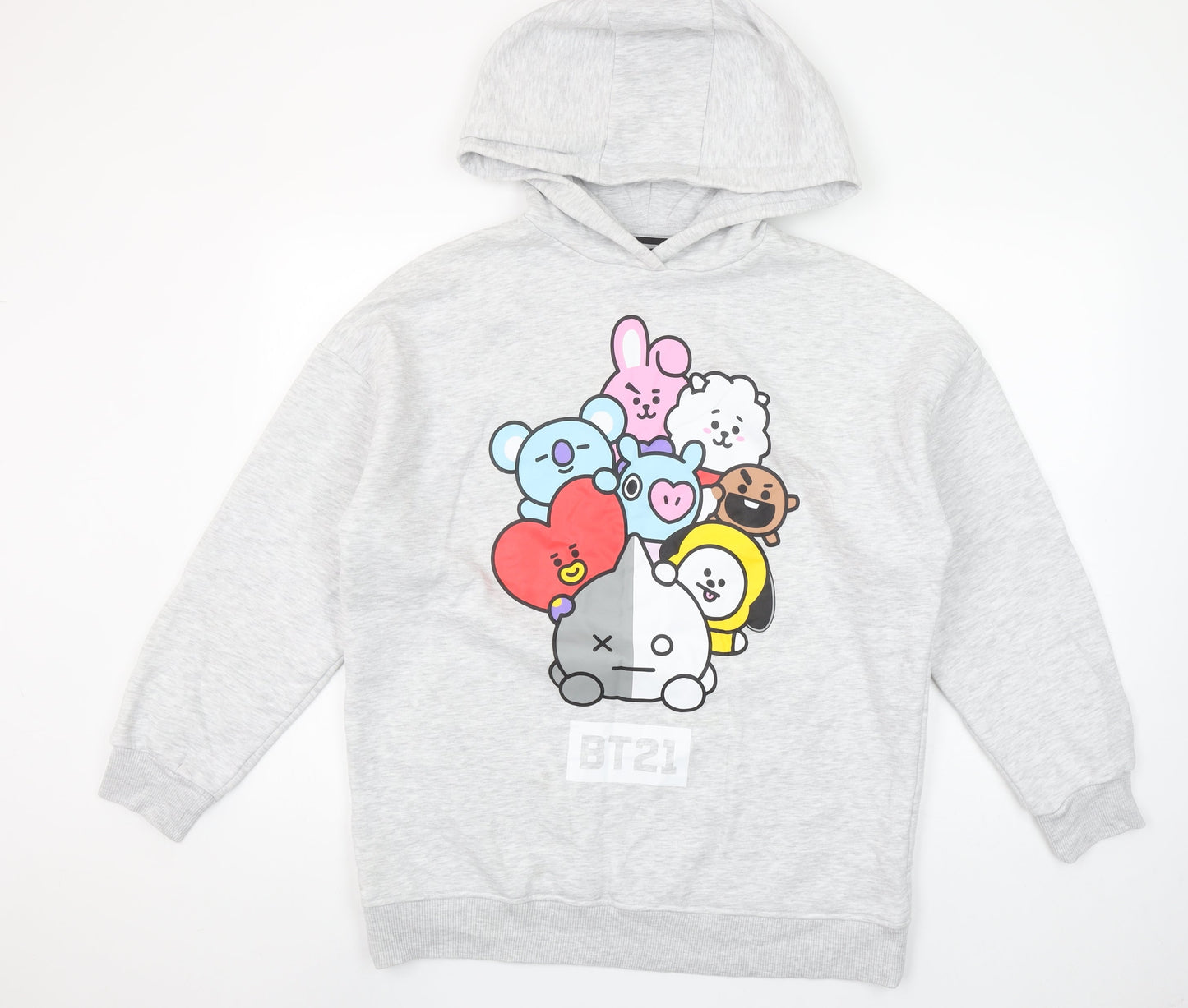 BT21 Women's Grey Hoodie Small Pullover Cartoon Character Sweatshirt