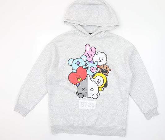 BT21 Women's Grey Hoodie Small Pullover Cartoon Character Sweatshirt