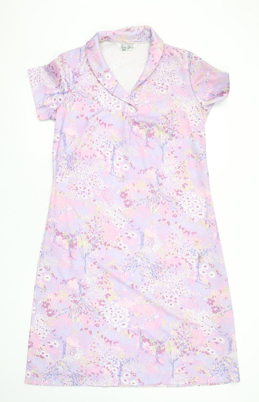 Lady Blair Women Pink Floral Collared Shift Dress Size 12