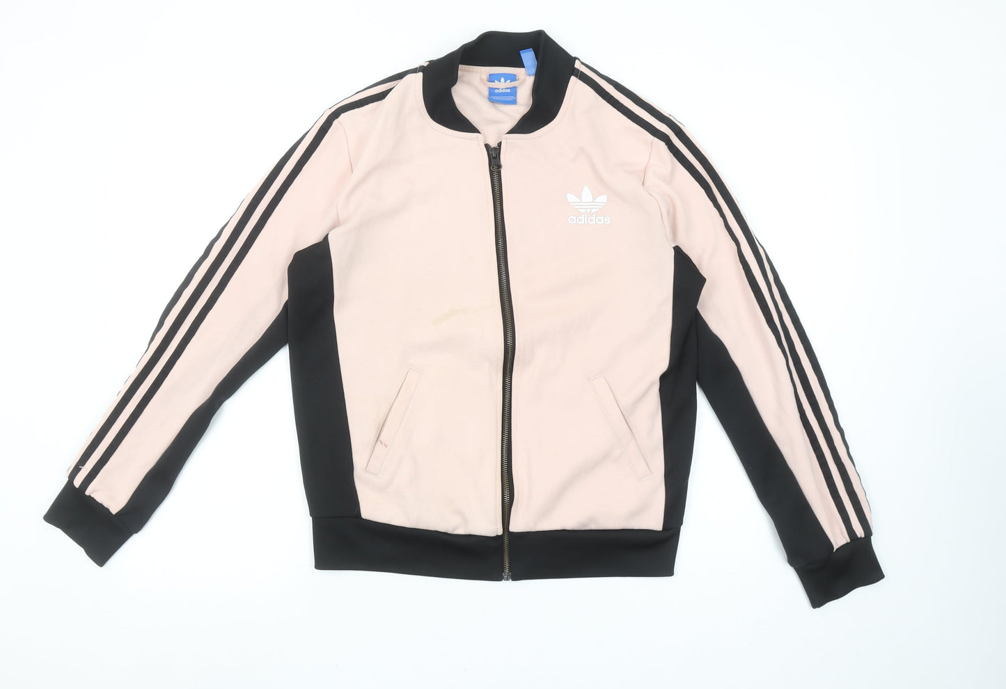 Adidas Women Pink Black Full Zip Sweatshirt Size 10 Logo Design