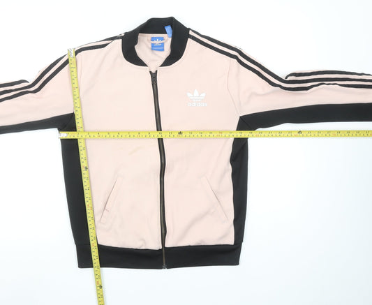 Adidas Women Pink Black Full Zip Sweatshirt Size 10 Logo Design