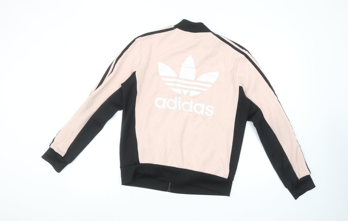 Adidas Women Pink Black Full Zip Sweatshirt Size 10 Logo Design