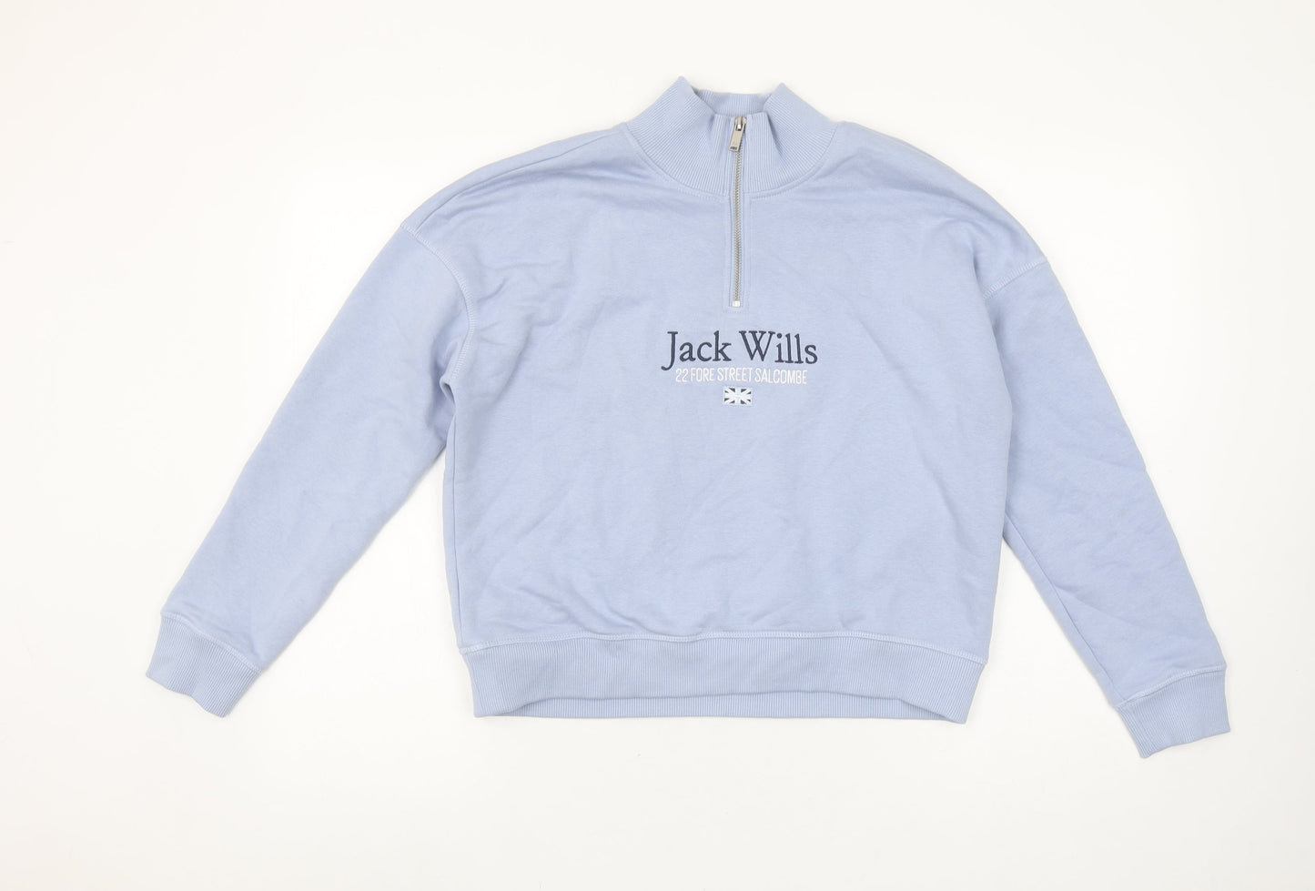 Jack Wills Women's Blue 1/4 Zip Sweatshirt UK 6 Cotton Blend