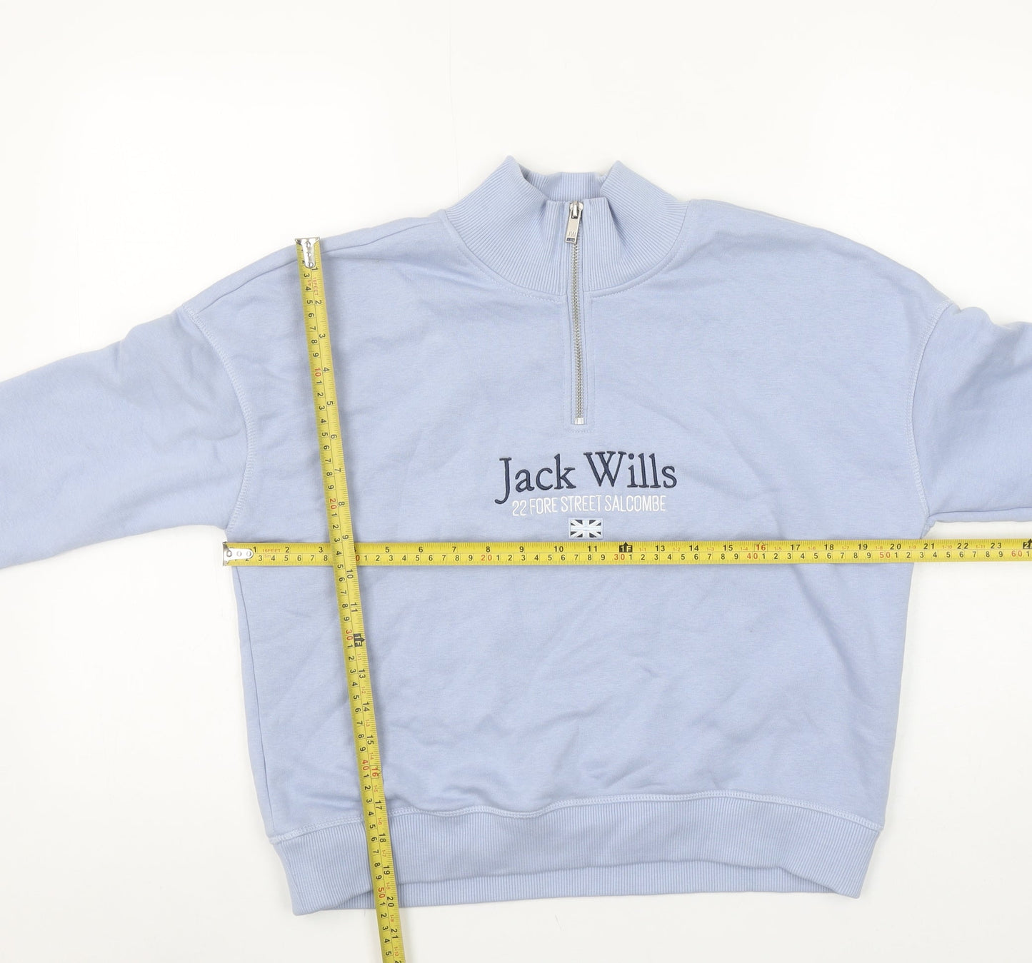 Jack Wills Women's Blue 1/4 Zip Sweatshirt UK 6 Cotton Blend