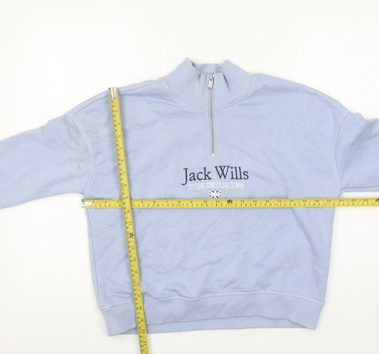 Jack Wills Women's Blue 1/4 Zip Sweatshirt UK 6 Cotton Blend