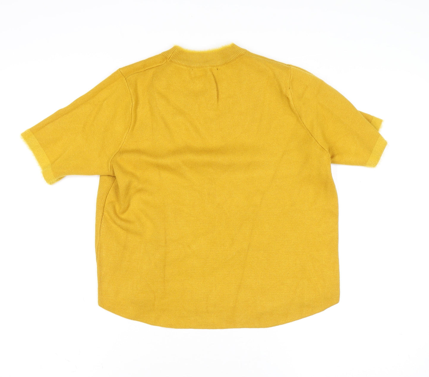 Zara Womens Yellow Knit Mock Neck Short Sleeve Top Size M