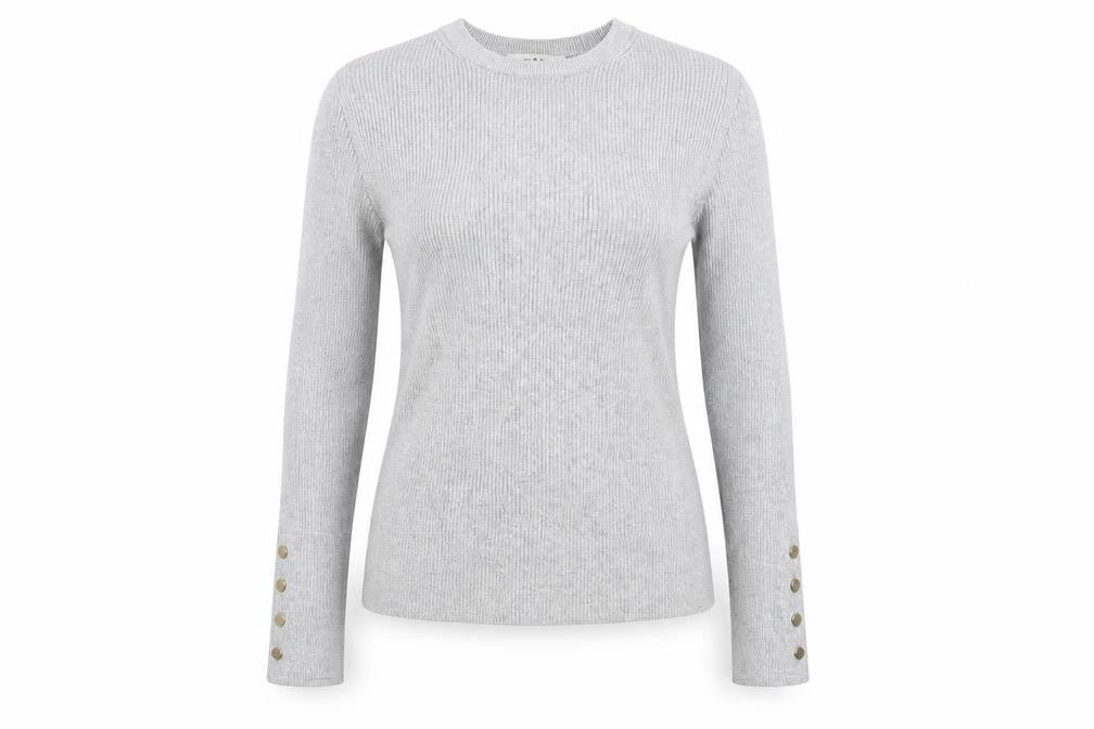 Marks and Spencer Women’s Silver Knit Long Sleeve Button Cuff Top Size 10