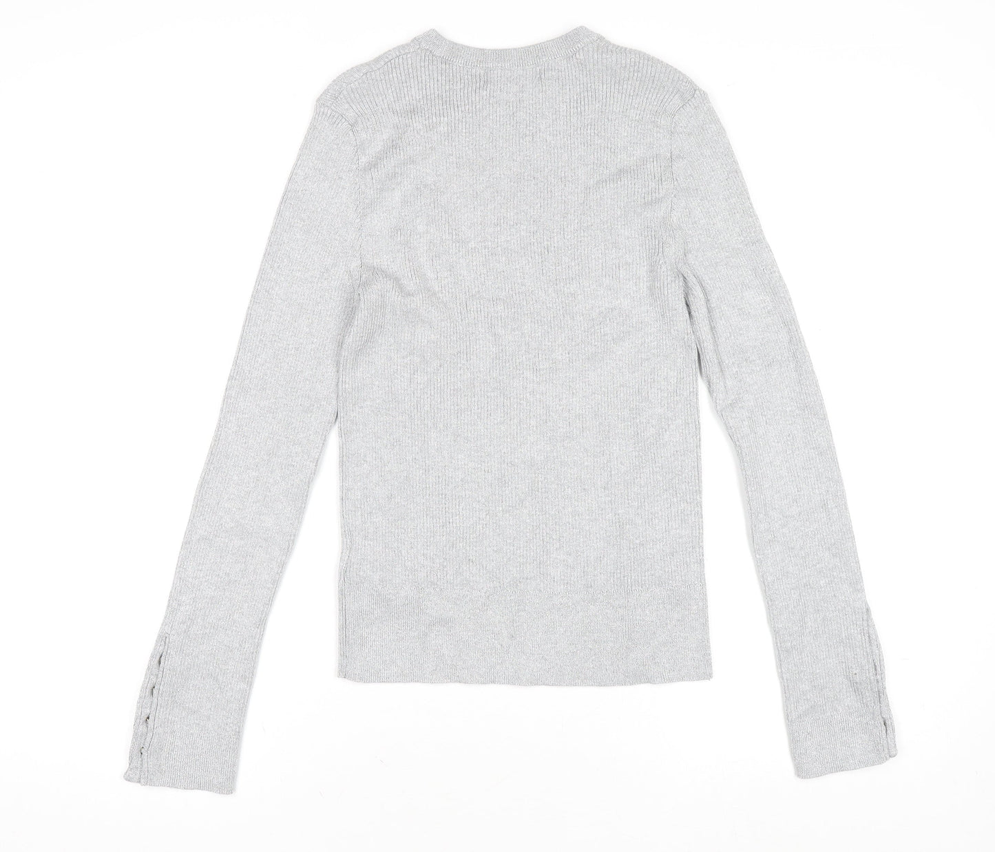 Marks and Spencer Women’s Silver Knit Long Sleeve Button Cuff Top Size 10