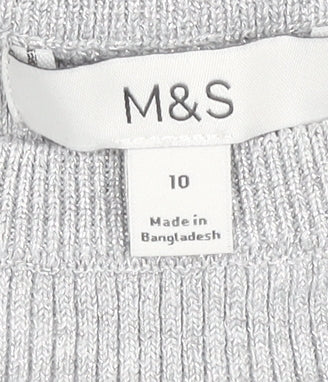 Marks and Spencer Women’s Silver Knit Long Sleeve Button Cuff Top Size 10