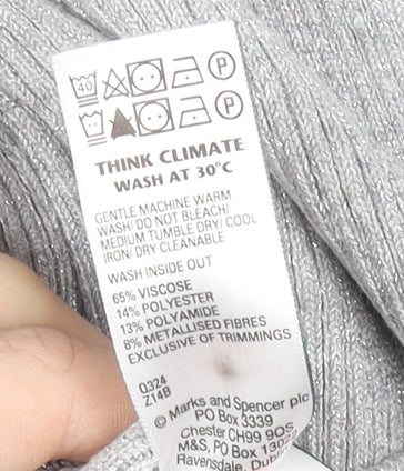 Marks and Spencer Women’s Silver Knit Long Sleeve Button Cuff Top Size 10