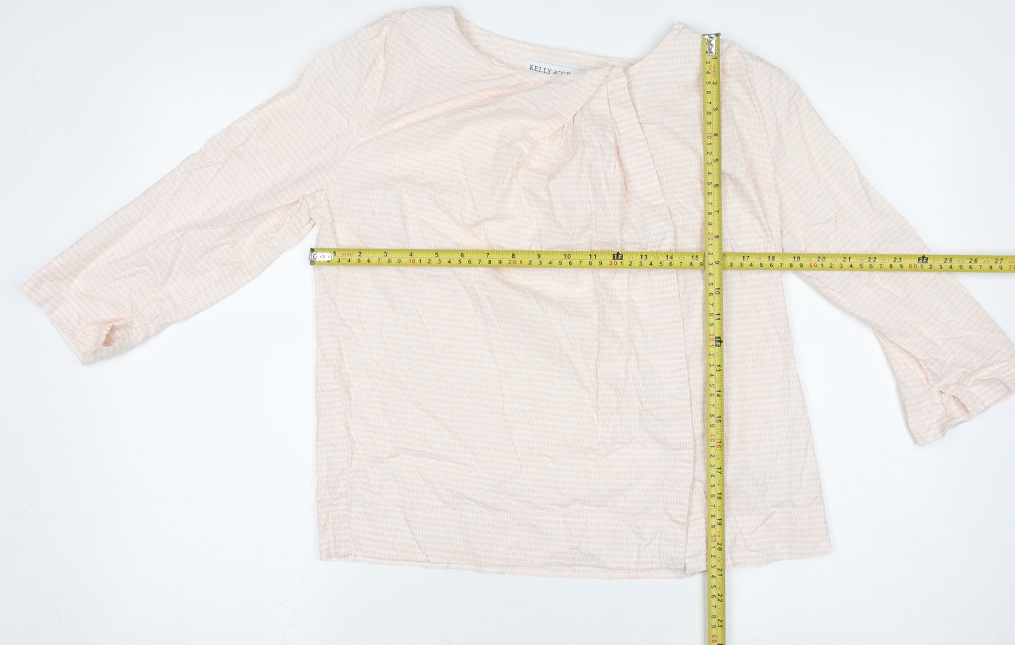 Kelly & Grace Women's Beige Tunic Blouse M 3/4 Sleeve Cotton Blend