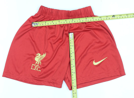 Nike Boys Red Liverpool FC Football Shorts 4-5 Years Athletic Polyester