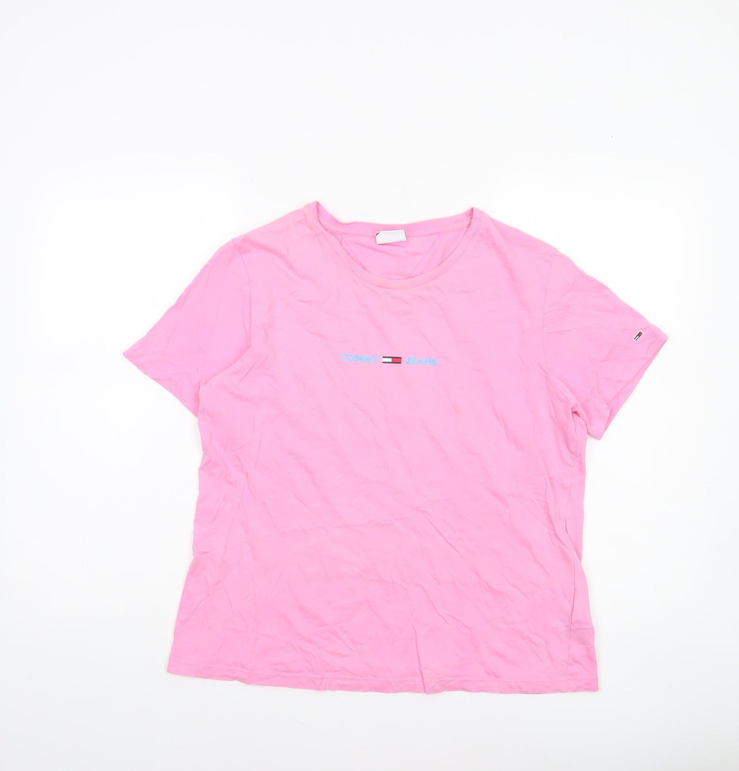 Tommy Jeans Women's Pink Cotton Logo T-Shirt Size L