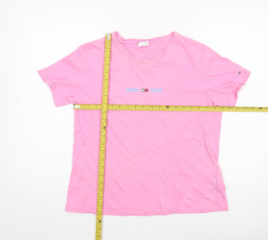 Tommy Jeans Women's Pink Cotton Logo T-Shirt Size L