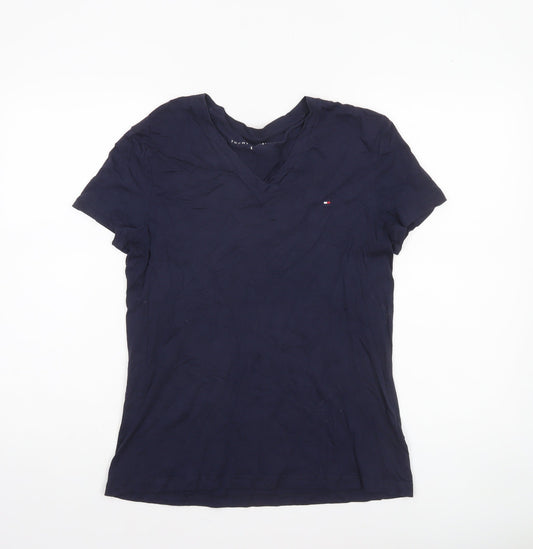 Tommy Hilfiger Womens Navy Blue V-Neck Cotton T-Shirt Size L