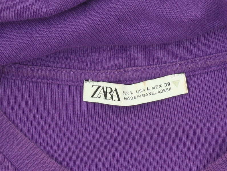 Zara Women Purple T-Shirt Dress L Short Sleeve Ruched Casual