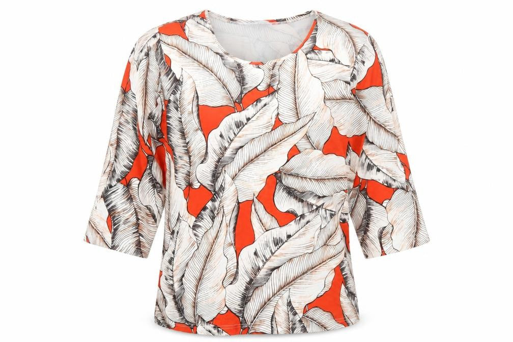 Tea Lane Womens Orange Leaf Print 3/4 Sleeve Tunic Blouse Size 10