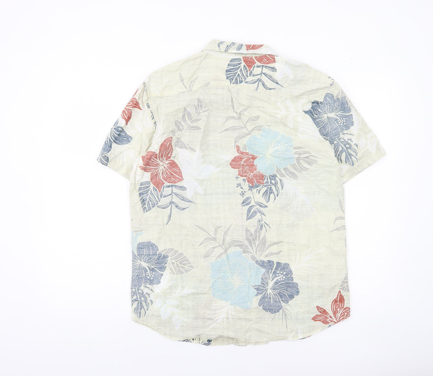 Dakine Men Beige Blue Floral Hawaiian Short Sleeve Button-Up Shirt M