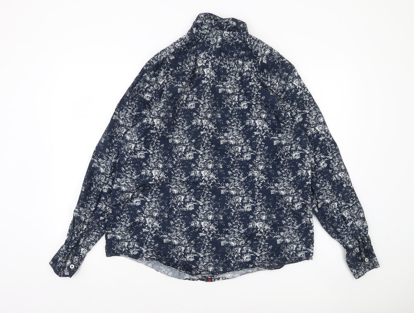 EASY Men's Blue Floral Long Sleeve Button-Up Shirt XL