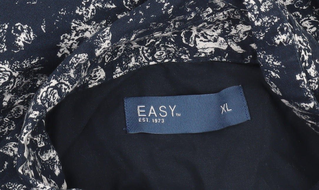 EASY Men's Blue Floral Long Sleeve Button-Up Shirt XL