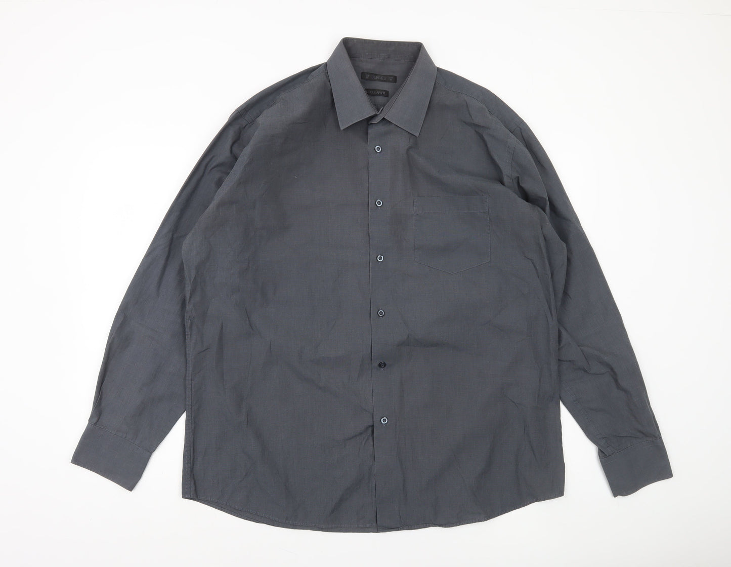 Dunnes Men’s Grey Regular Fit Long Sleeve Cotton Blend Shirt Size 17