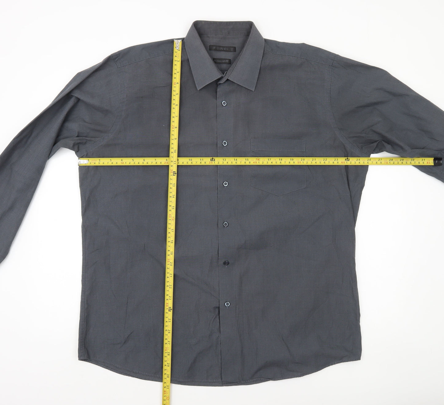 Dunnes Men’s Grey Regular Fit Long Sleeve Cotton Blend Shirt Size 17
