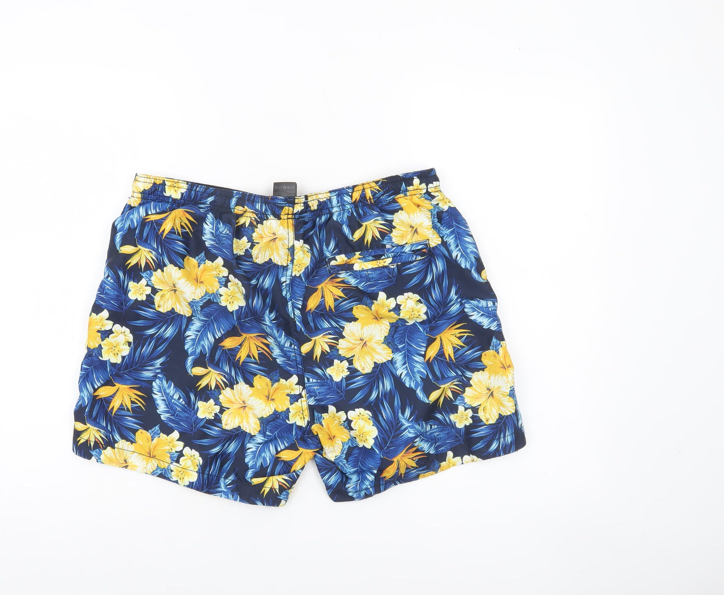 H&M Men's Blue Hawaiian Floral Swim Shorts M Quick Dry Lined