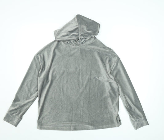 Marks and Spencer Women Grey Velour Pullover Hoodie Size 10