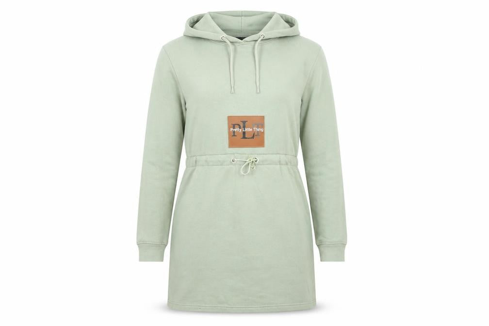 PrettyLittleThing Women’s Green Hoodie Dress UK 6 Cotton Blend Pullover
