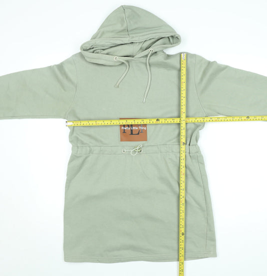 PrettyLittleThing Women’s Green Hoodie Dress UK 6 Cotton Blend Pullover