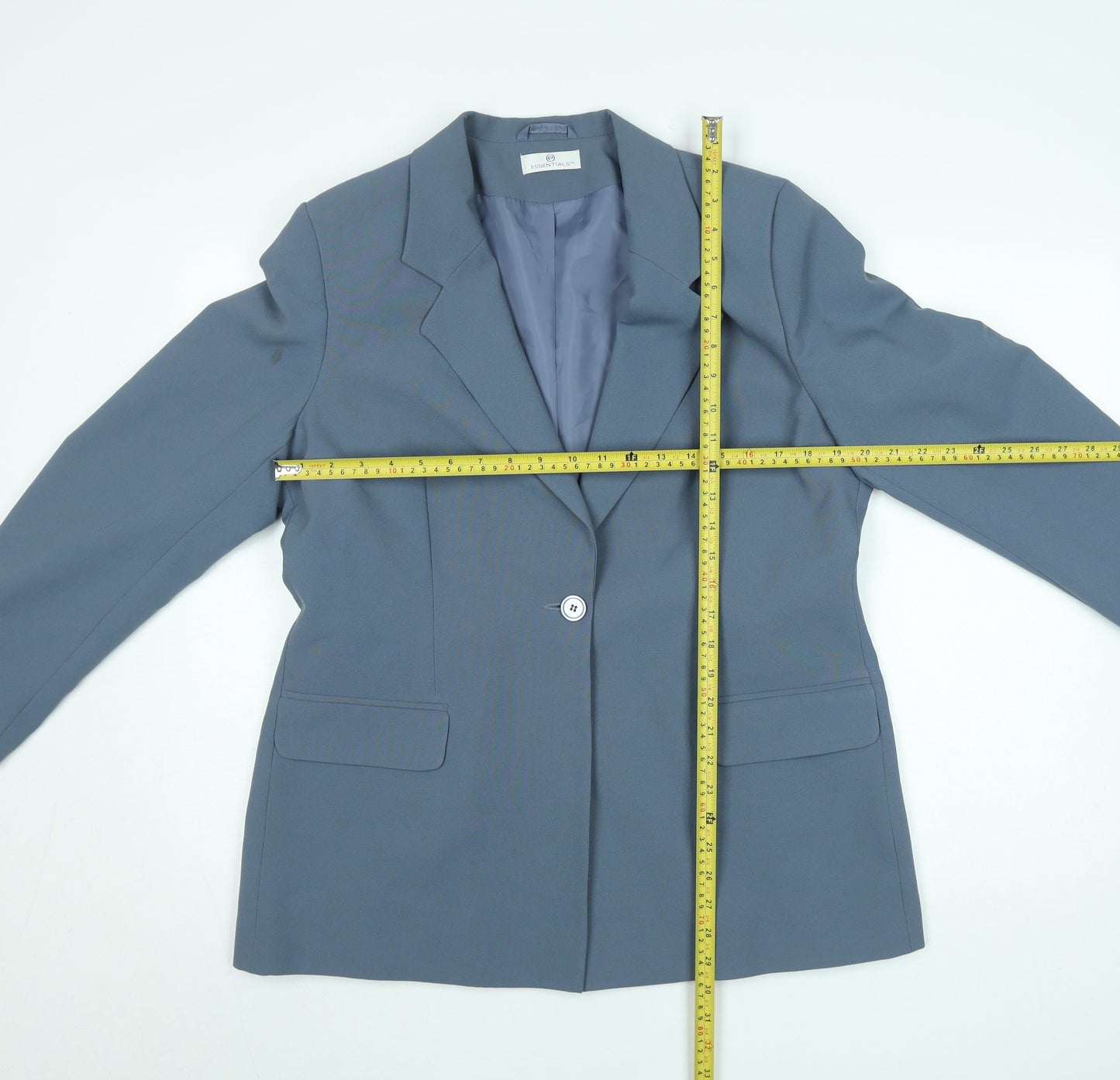 Essentials Women Blue One-Button Blazer Size M Regular Fit