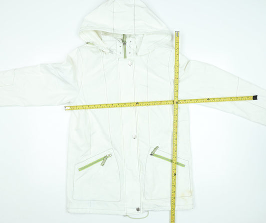 Summer Edition Womens White Hooded Mid-Length Lightweight Jacket Size 10