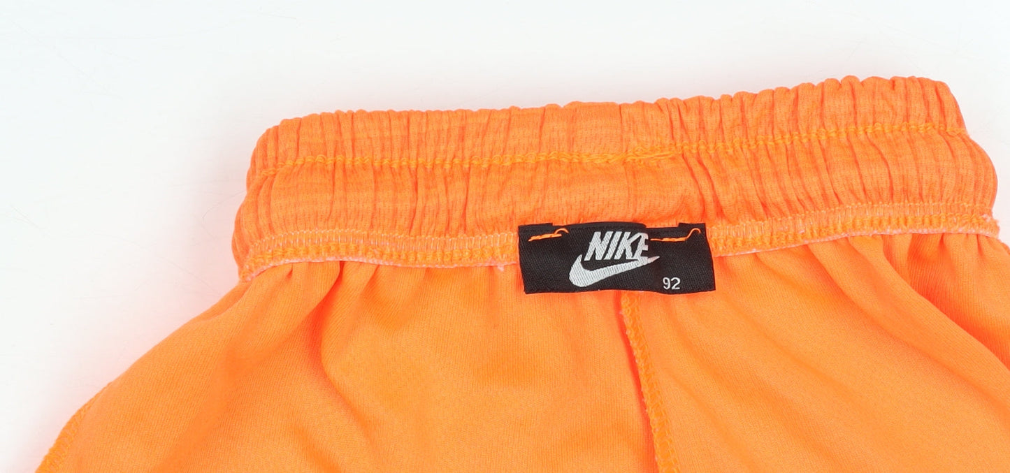 Nike Boys Orange Athletic Shorts Size 4 Years Quick Dry Elastic Waist