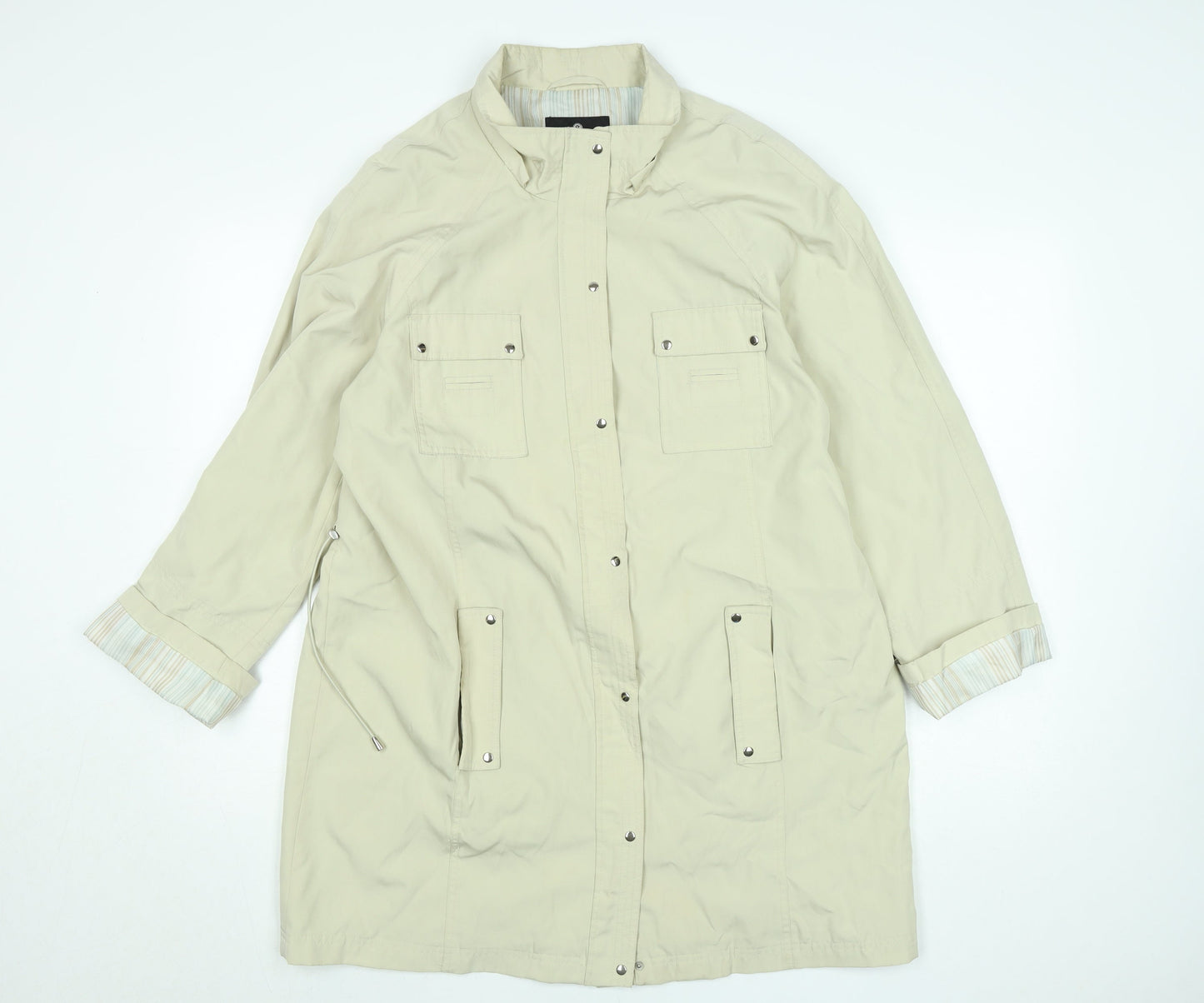 Drizzle Women Beige Long Rain Coat Size 14 Lightweight Classic Style