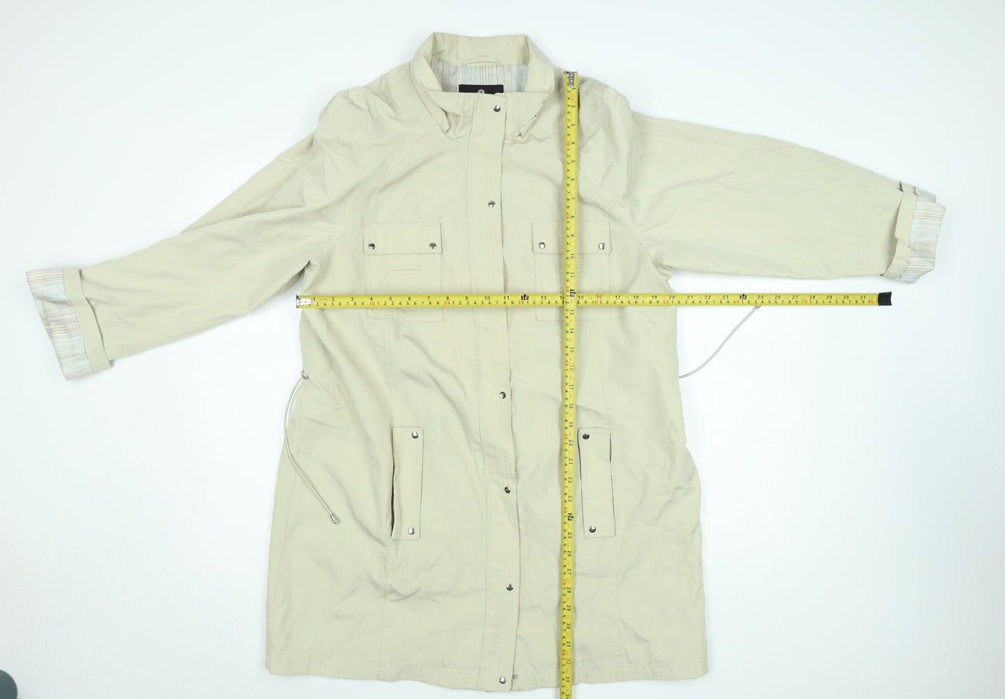 Drizzle Women Beige Long Rain Coat Size 14 Lightweight Classic Style