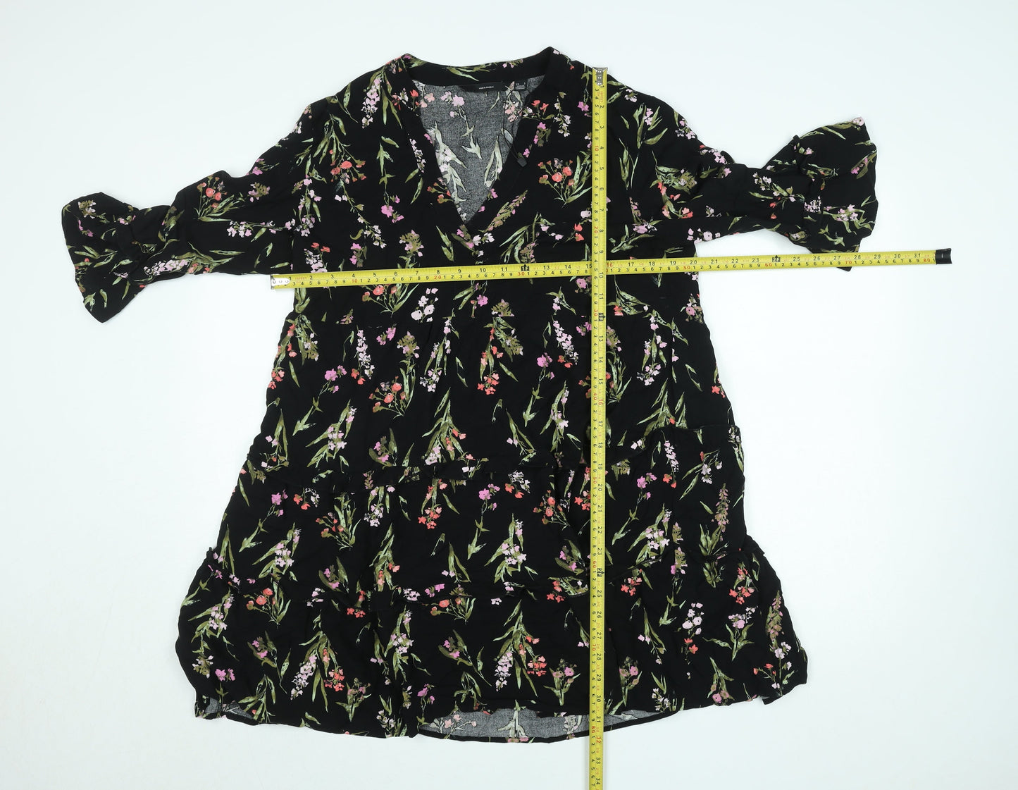 Vero Moda Women’s Black Floral A-Line Knee Length Dress L