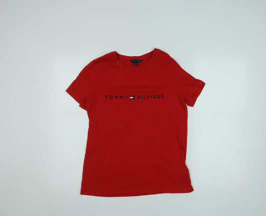Tommy Hilfiger Women's Red Cotton Blend Logo T-Shirt Size M