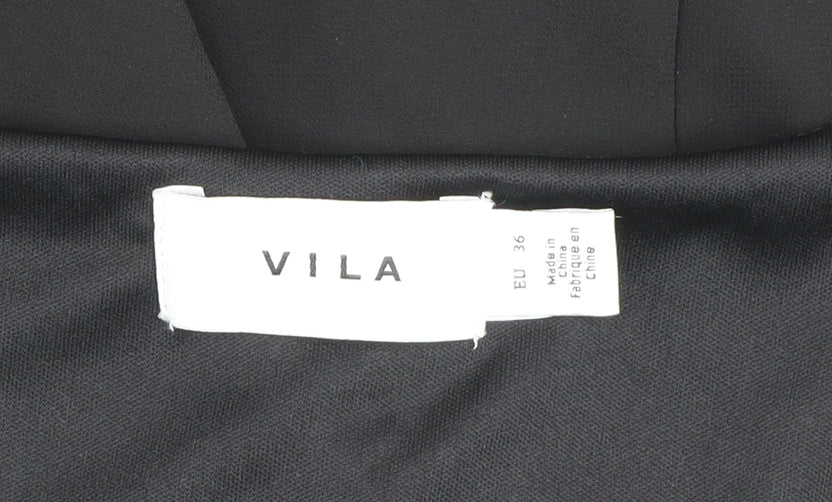 Vila Women's Black A-Line Long Sleeve Beaded V-Neck Short Dress Size 8