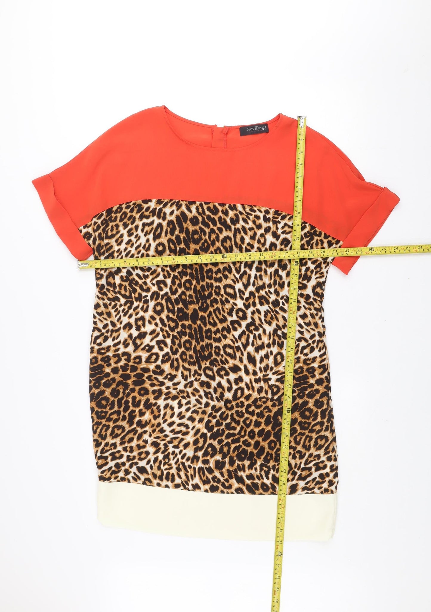 Savida Women’s Multicoloured Shift Dress Size 12 Leopard Print Short Sleeve