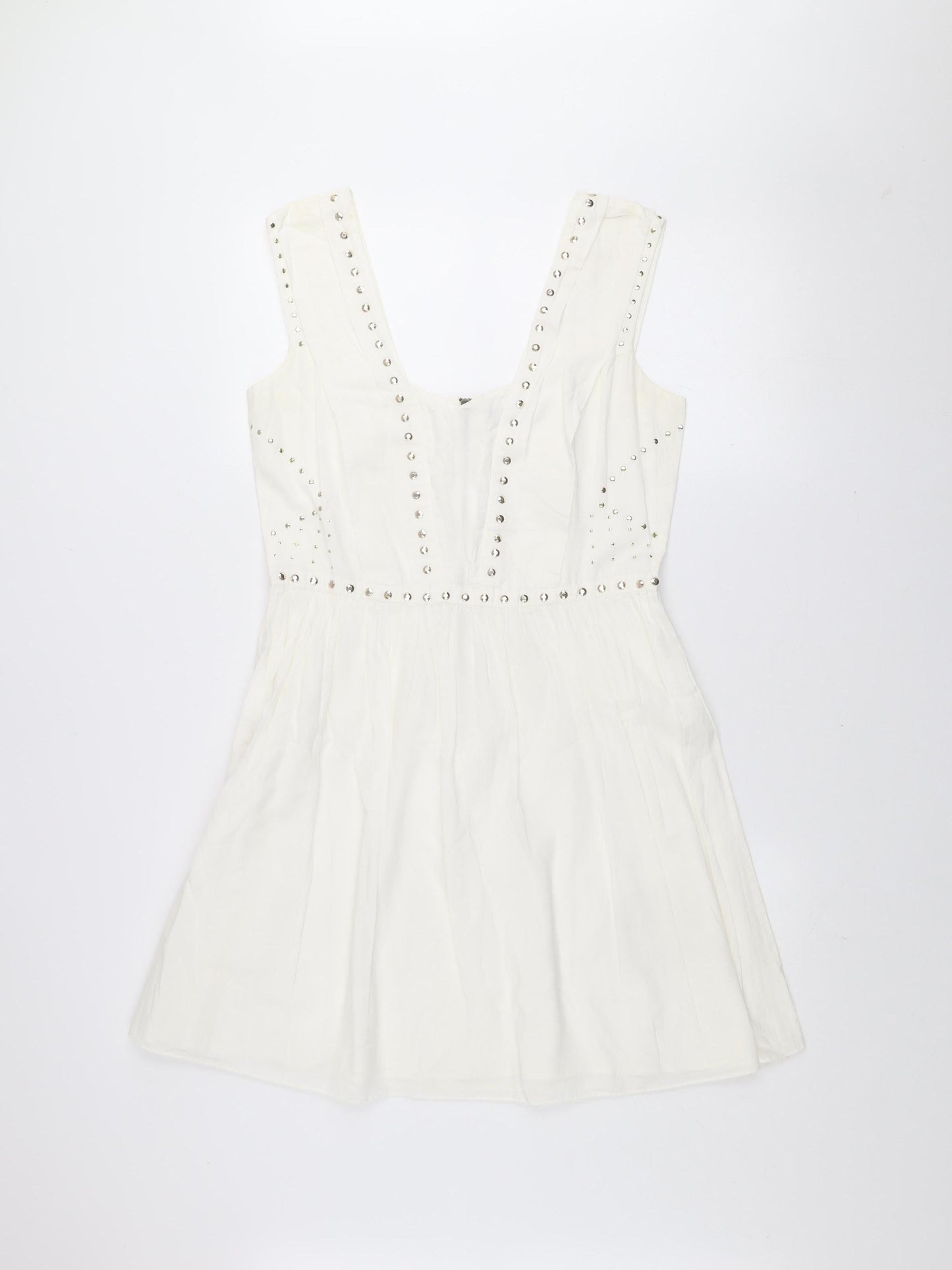Oasis Women's White Studded A-Line Sleeveless Cotton Dress Size 12