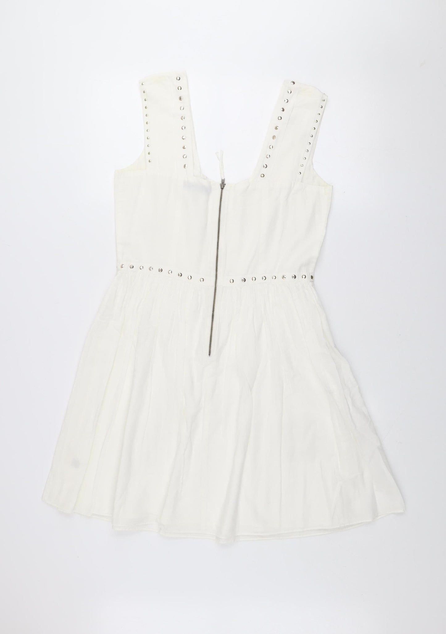 Oasis Women's White Studded A-Line Sleeveless Cotton Dress Size 12